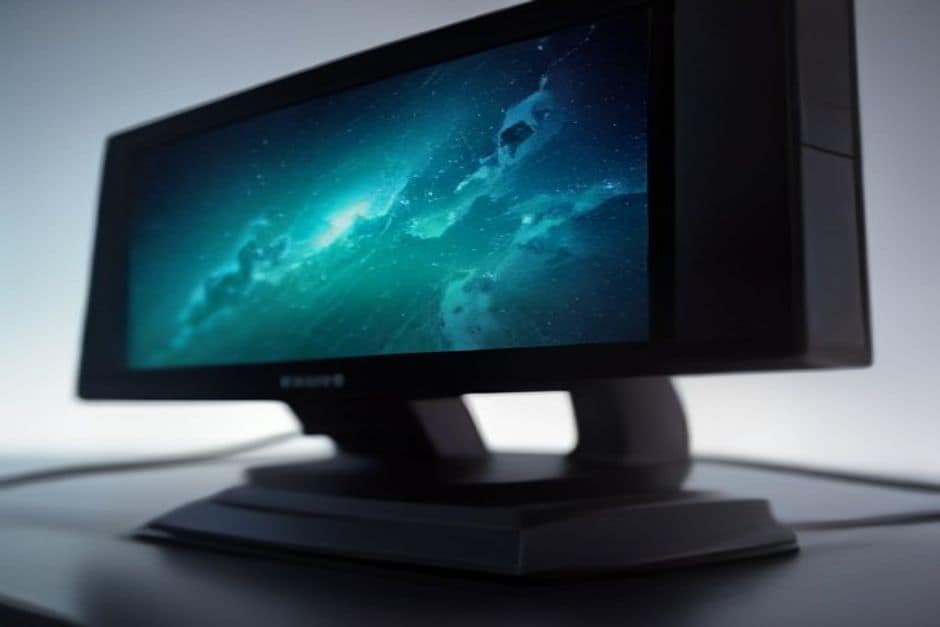 Macro shot do conector DisplayPort 21 do monitor com detalhes em metal escovado