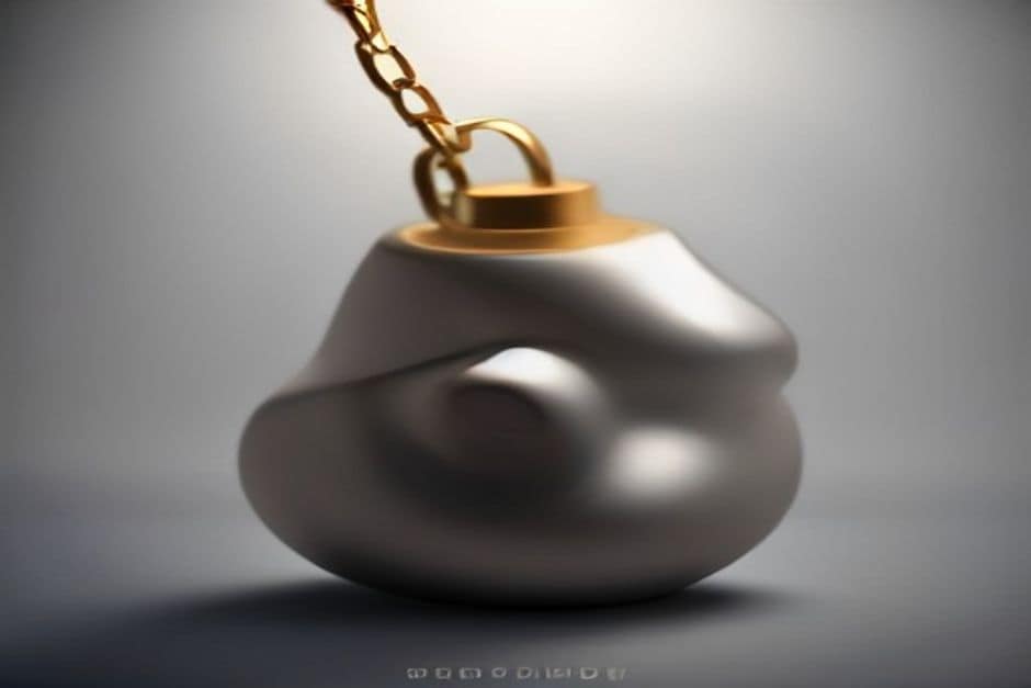 Abstract 3D render of a bell notification icon wrapped in a chain